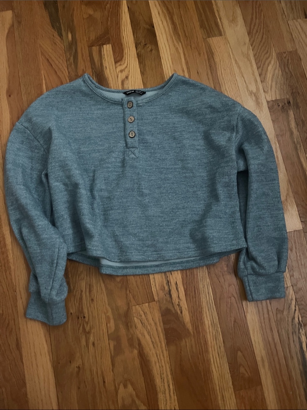 Heathered Blue Cropped Henley Sweatshirt